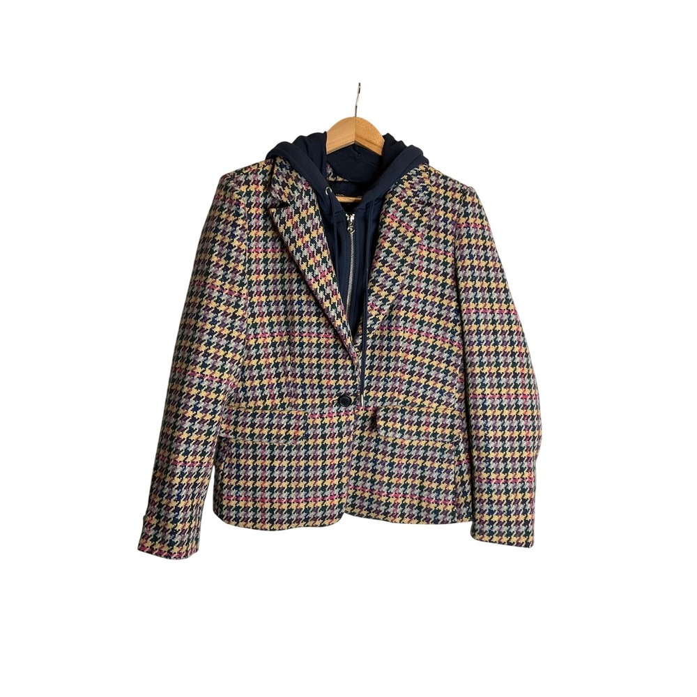 NEW Central Park West Wool Blazer Colorful Houndstooth Dickie Hoodie Preppy M - Picture 3 of 12